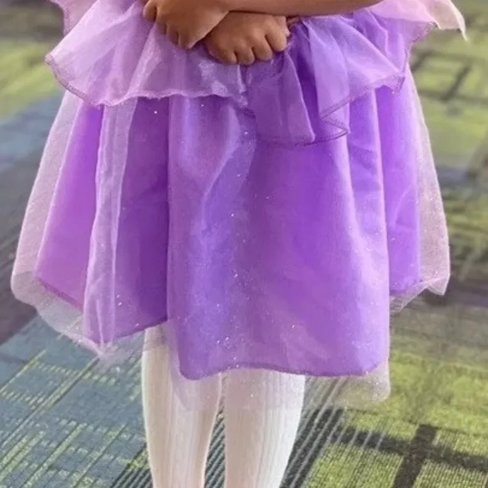 Disney Princess Rapunzel dress 4-6/purple w/ pink ribbon trim/sparkly overskirt
